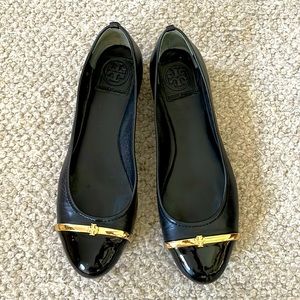 Tory Burch black leather flats, size 8